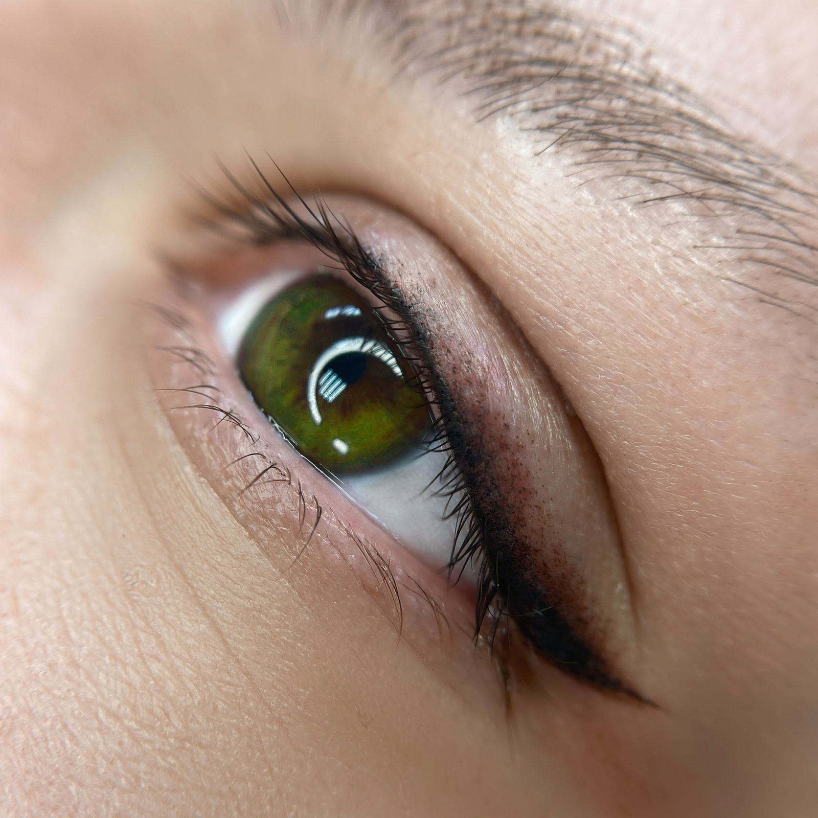 Auge mit dezentem Permanent Eyeliner und fein definierter Augenbraue